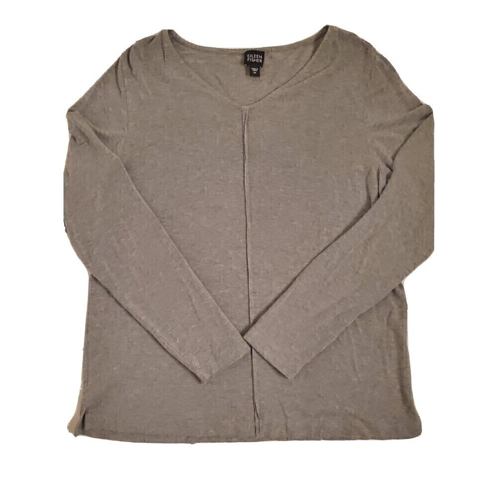 EILEEN Fisher Viscose Knit Top Long Sleeve Crew Neck Size M Stretchy Gray